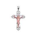 Two-Tone White Gold INRI Crucifix Pendant Necklace (Small)