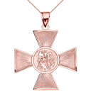 Yellow Gold Saint George Russian Cross Pendant Necklace
