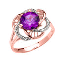 Rose Gold  Amethyst Solitaire Modern Flower Ladies Ring