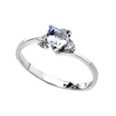 Dainty White Gold Aquamarine CZ  Heart Promise Ring