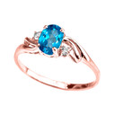 Rose Gold CZ Blue Topaz Oval Solitaire Proposal Ring