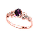 Diamond and Amethyst Oval Solitaire Proposal Ring In Gold (Yellow/Rose/White)