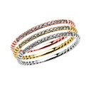 Dainty Tri Color Gold Diamond Stackable Rings With Rope Design Band
