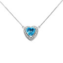 Elegant White Gold Diamond and December Birthstone Heart Solitaire Necklace