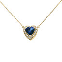 Elegant Yellow Gold Diamond and September Birthstone Blue Heart Solitaire Necklace