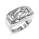 White Gold Cuban Link Statement Ring