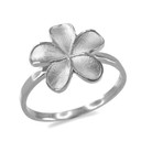 White Gold Matte Finish Hawaiian Plumeria Flower Ring