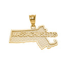 Yellow Gold Massachusetts State Map Pendant Necklace