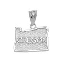 White Gold Oregon State Map Pendant Necklace