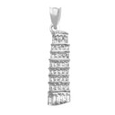 .925 Sterling Silver Detailed Leaning Tower Of Pisa Pendant Necklace