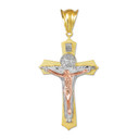 Three-Tone Gold Holy Trinity Crucifix Pendant