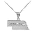 White Gold Nebraska State Map Pendant Necklace