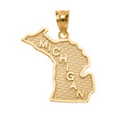 Yellow Gold Michigan State Map Pendant Necklace