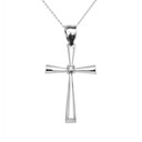 Sterling Silver Solitaire Diamond Cross Elegant Pendant Necklace