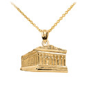 Yellow Gold Parthenon In Acropolis Greece Pendant Necklace