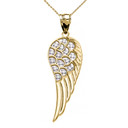 Elegant Yellow Gold CZ Angel Wing Pendant Necklace