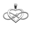 Heart and Infinity White Gold and CZ Rope Design Pendant Necklace