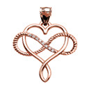 Gold Heart Infinity Diamond Rope Pendant Necklace(Available In Yellow/Rose/White Gold)