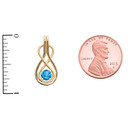 Yellow Gold Rope Infinity Teardrop Blue Topaz Birthstone Pendant measurement