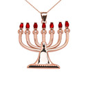 Ruby and Diamond Gold Menorah Pendant Necklace (Available in Yellow/Rose/White Gold)