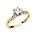 Diamond Solitaire Engagement Ring With 1 Carat White Topaz Center stone In Gold (Yellow/Rose/White)