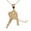 Hockey Player Sports Yellow Gold Pendant Necklace