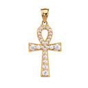 Ankh Cross Diamond Yellow Gold Pendant Necklace