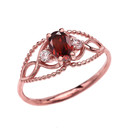 Elegant Beaded Solitaire Ring With Garnet Centerstone and White Topaz in Rose Gold