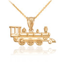 Gold Steam Train Pendant Necklace