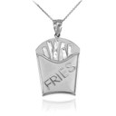 White Gold French Fries Pendant Necklace