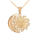 Gold Moon and Sun Pendant Necklace