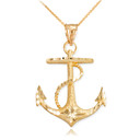 Textured Gold Mariner Anchor Pendant Necklace (Available in Yellow/Rose/White Gold)