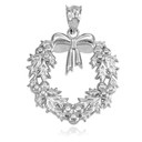 White Gold Christmas Wreath Pendant