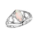 White Gold Heart Ring With Marquise Opal Centerstone