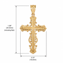 Yellow Gold Latin Fancy Cross Pendant Necklace with Dimensions