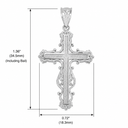 White Gold Latin Fancy Cross Pendant Necklace with Dimensions