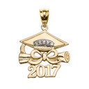 Yellow Gold Class of 2017 Graduation Cap Pendant Necklace with Diamond