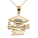 Yellow Gold Class of 2017 Graduation Cap Pendant Necklace with Diamond