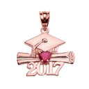 Rose Gold Heart July Birthstone Red CZ Class of 2017 Graduation Pendant Necklace