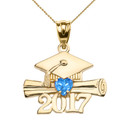 Yellow Gold Heart December Birthstone Light Blue Class of 2017 Graduation Pendant Necklace