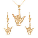 14K Gold I Love You Sign Necklace Earring Set(Available in Yellow/Rose/White Gold)
