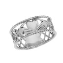 .925 Sterling Silver Claddagh Heart Crown Celtic Knot Rope Band Ring