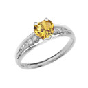 Diamond And Citrine Heart White Gold Beaded Proposal Ring