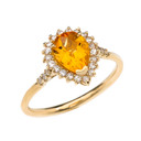 Diamond and Pear Shape Checkerboard Citrine Yellow Gold Proposal Engagement Ring