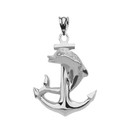 High Polished Sterling Silver Textured Dolphin Anchor Pendant Necklace