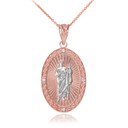 Rose Gold Two Tone St Jude Diamond Oval Medium Pendant Necklace