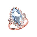 4 Ct Aquamarine CZ March Birthstone Ballerina Rose Gold Proposal Ring