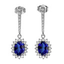 Diamond And September Birthstone Sapphire White Gold Elegant Earrings