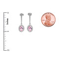 Diamond And October Birthstone Pink CZ White Gold Elegant Earrings