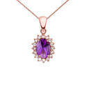 Diamond And Amethyst Rose Gold Elegant Pendant Necklace